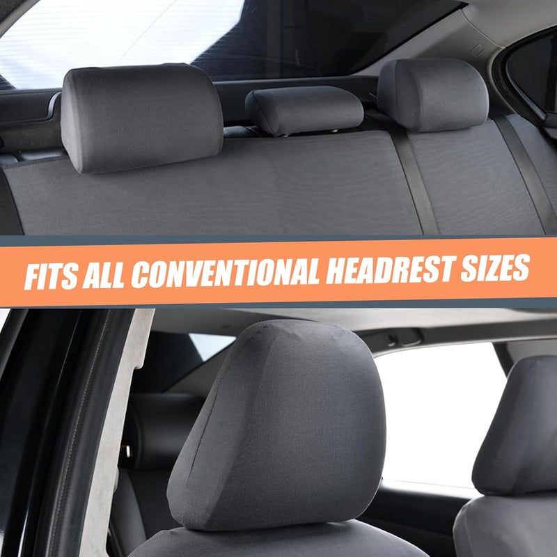 Crynod 2 PCS Car Seat Headrest Cover, 9" x 10.6" Knitted Stretch Breathable Fully Surrounded Simple Dust Cover, Reusable Flexible Headrest Protector, Universal for Most Cars (Dark Gray) - Image 2